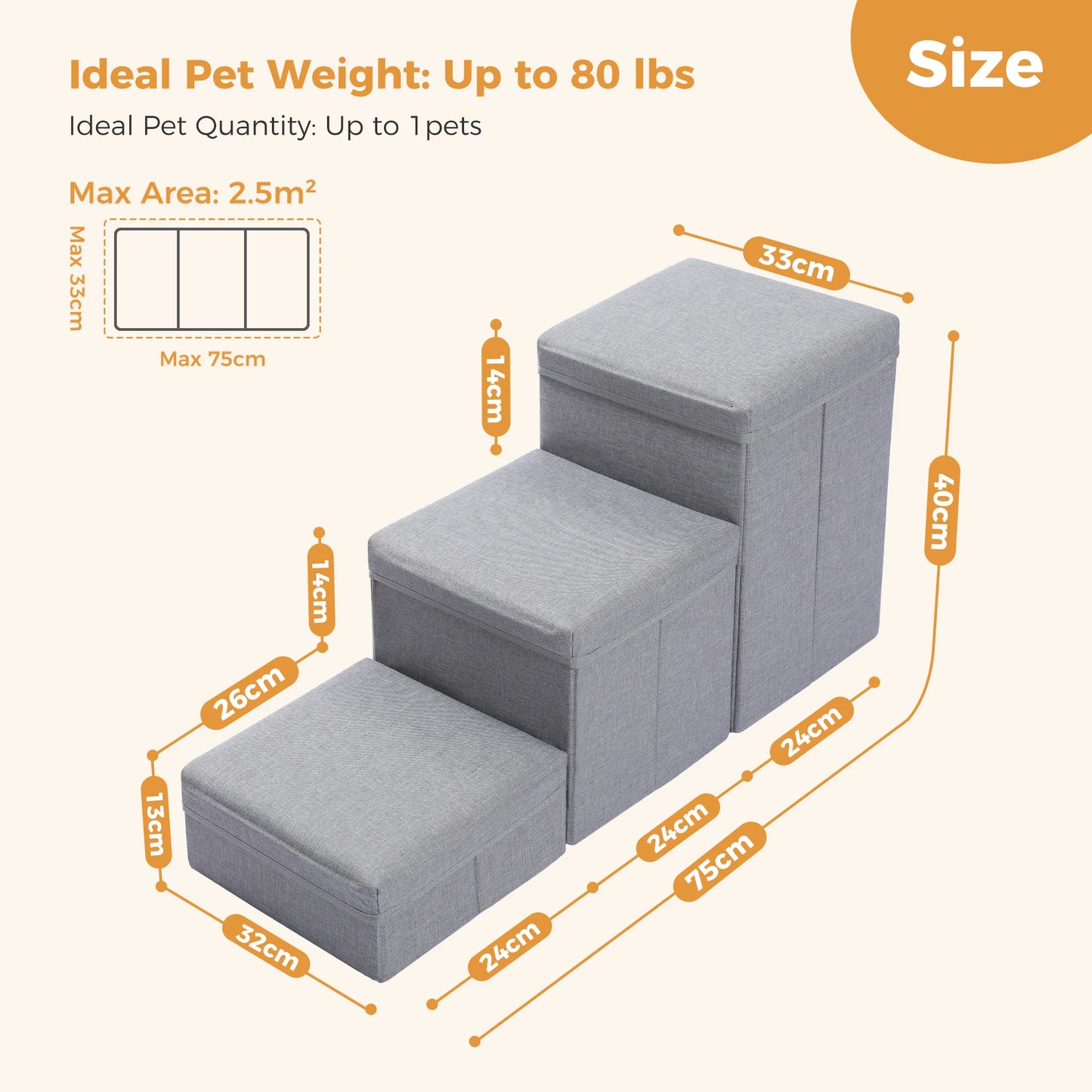 3-Tier Foldable Dog Stairs With Storage