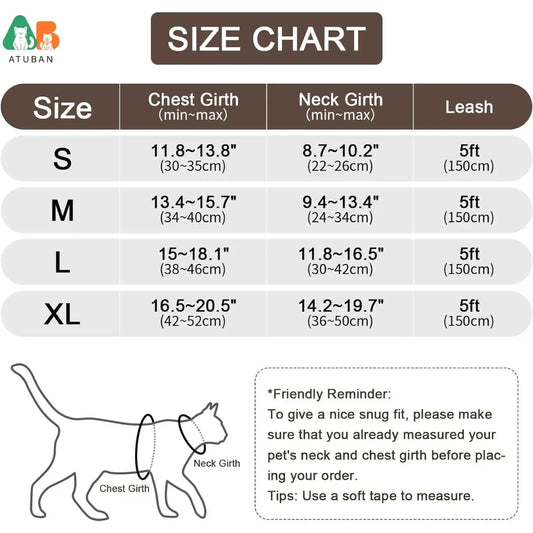 Adjustable Cat Harness /Leash Set with Reflective Trim