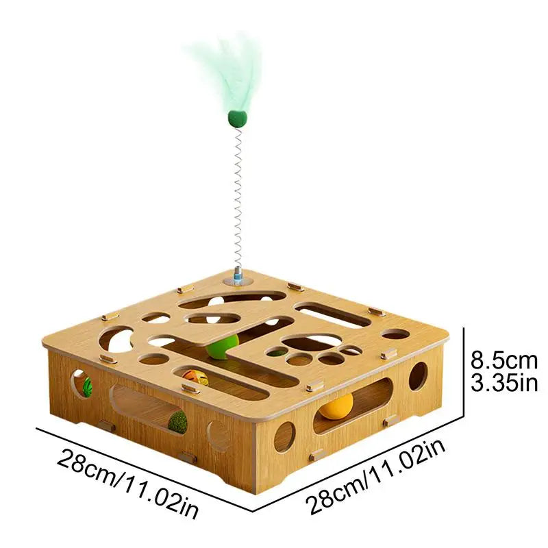 Wooden Box Puzzle Toy With Feather & Balls