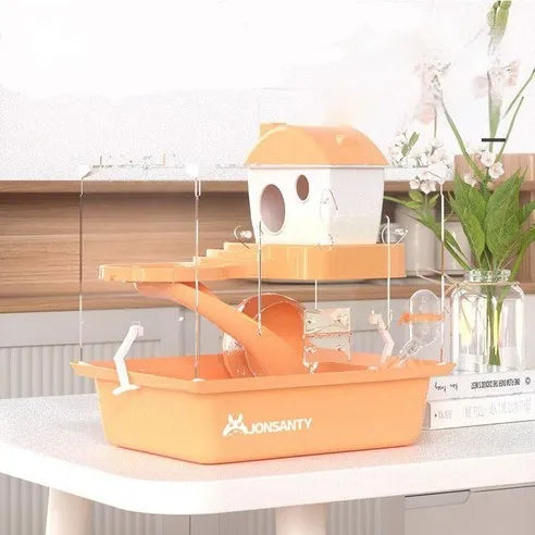 Hamster cage acrylic sieve wheel house, 2nd floor, complete set of hamster freezer 23 * 17 * 30CM house/mobile yard house/cage