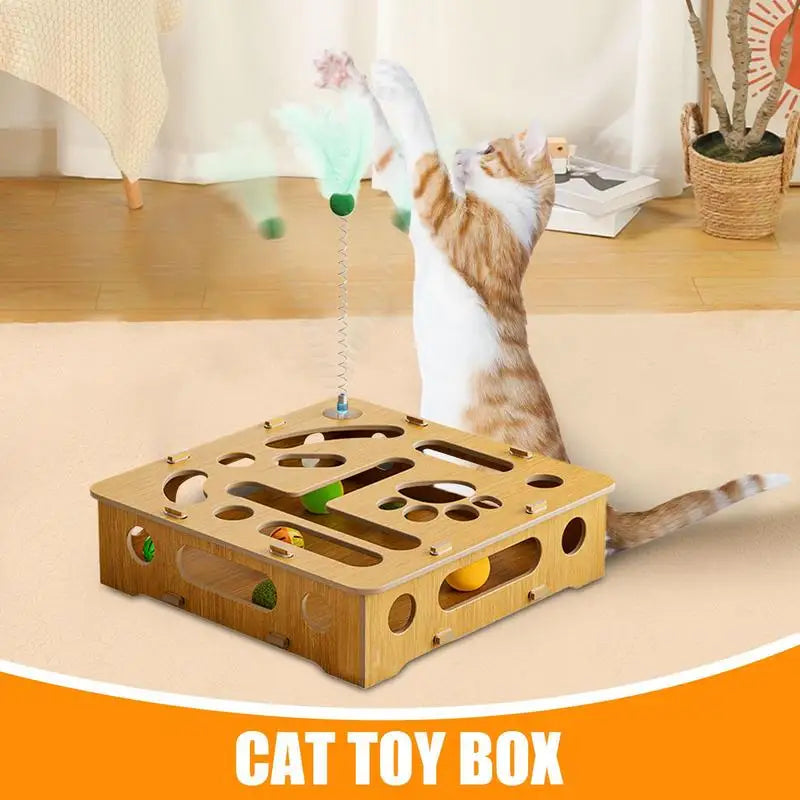 Wooden Box Puzzle Toy With Feather & Balls