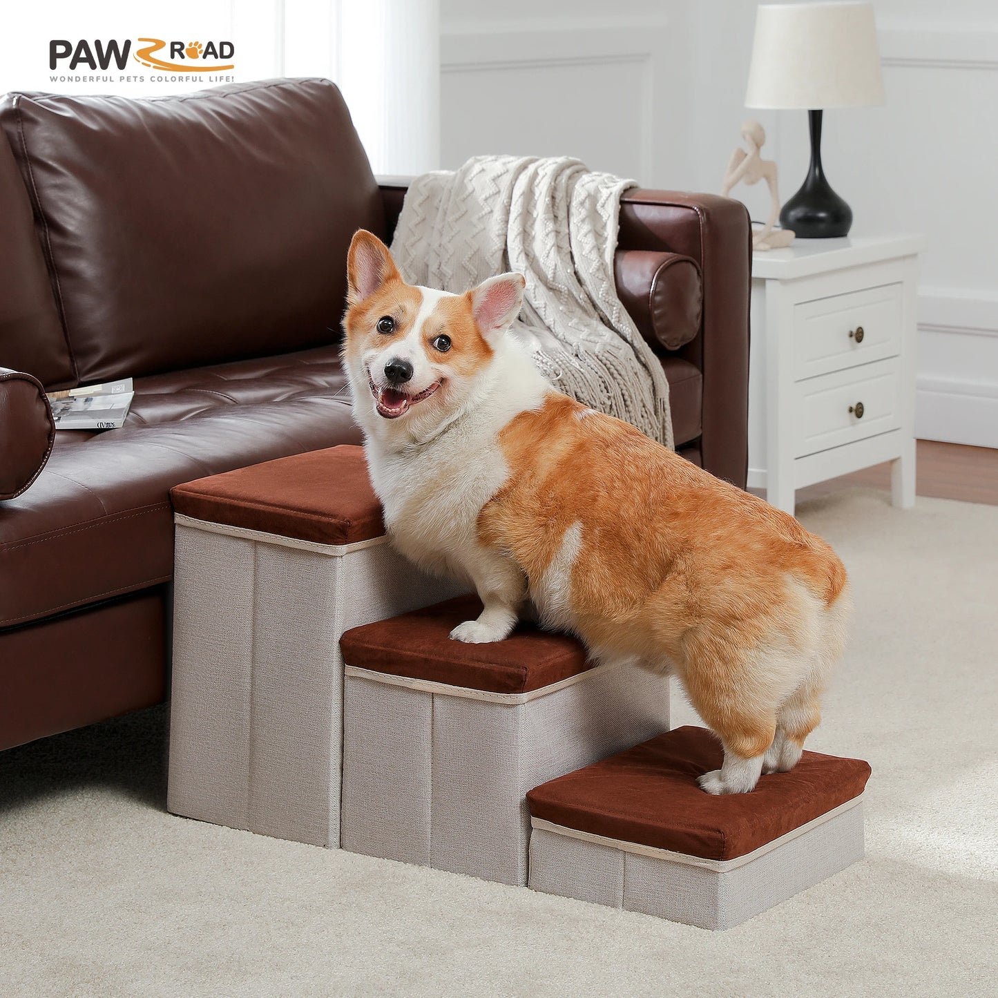 3-Tier Foldable Dog Stairs With Storage