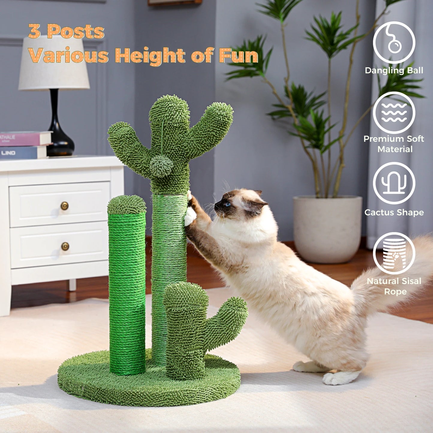 Cute Cactus Cat Tree Toy with Ball Scratching Post