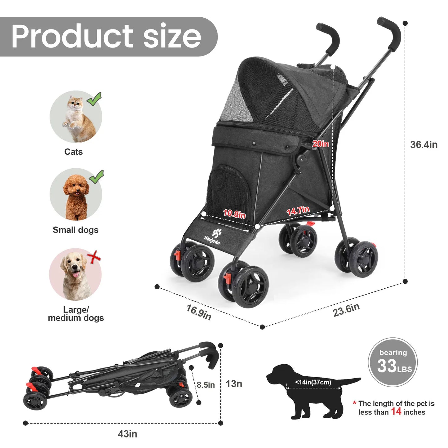 Pet Stroller with Brakes
