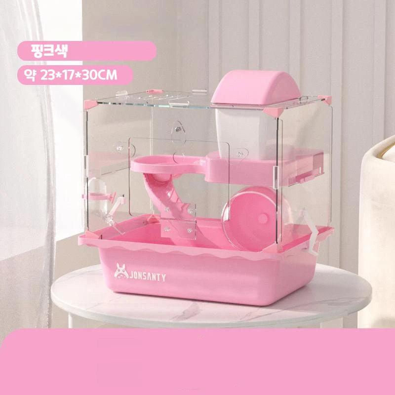 Hamster cage acrylic sieve wheel house, 2nd floor, complete set of hamster freezer 23 * 17 * 30CM house/mobile yard house/cage