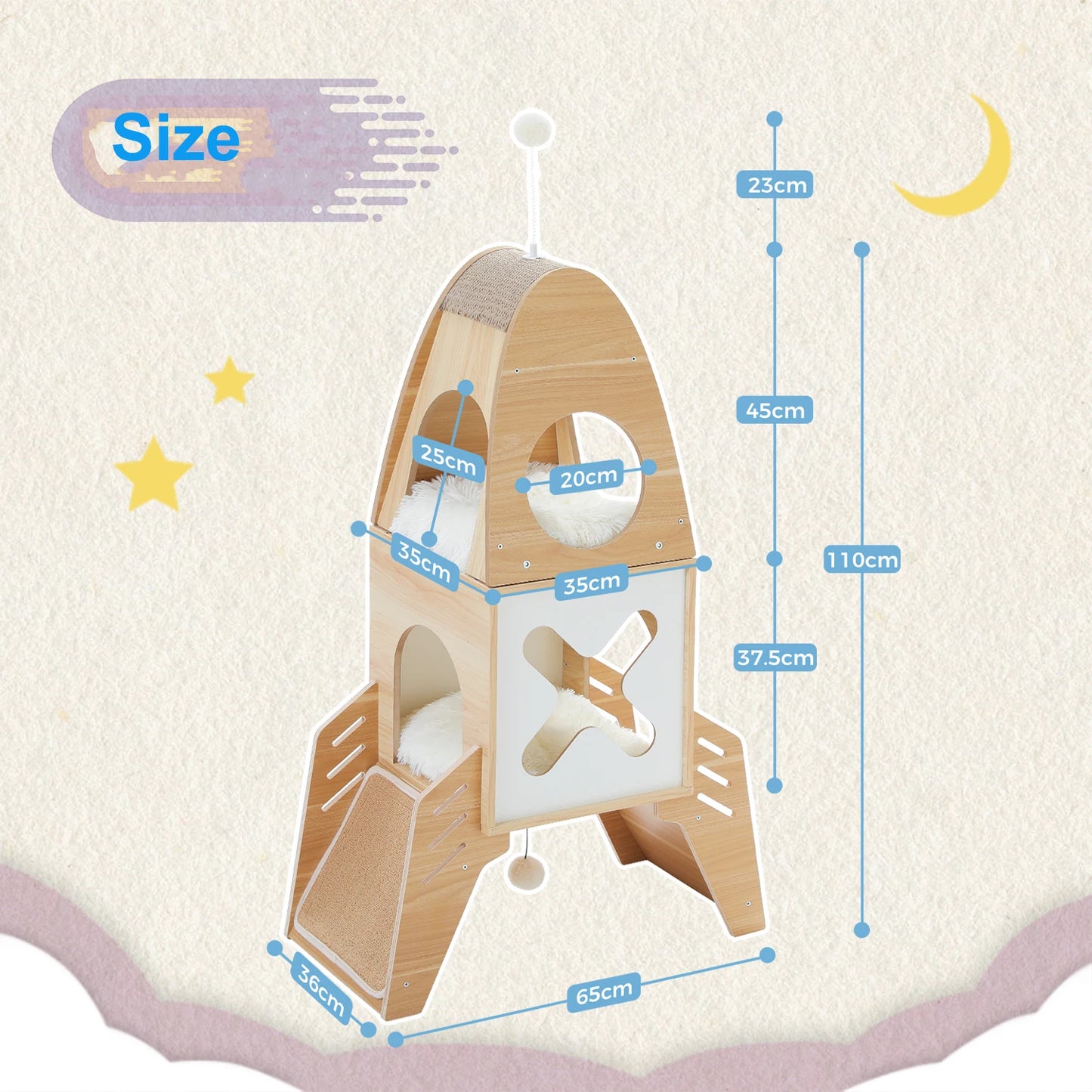 Rocket Shaped Wood Cat Tower