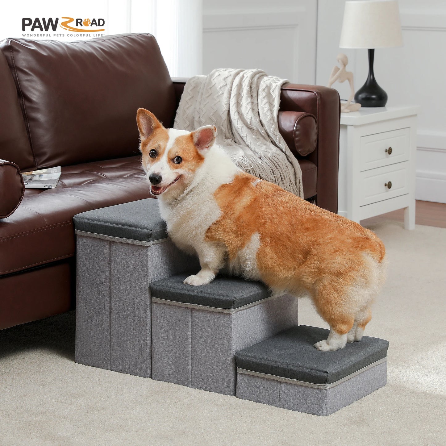 3-Tier Foldable Dog Stairs With Storage