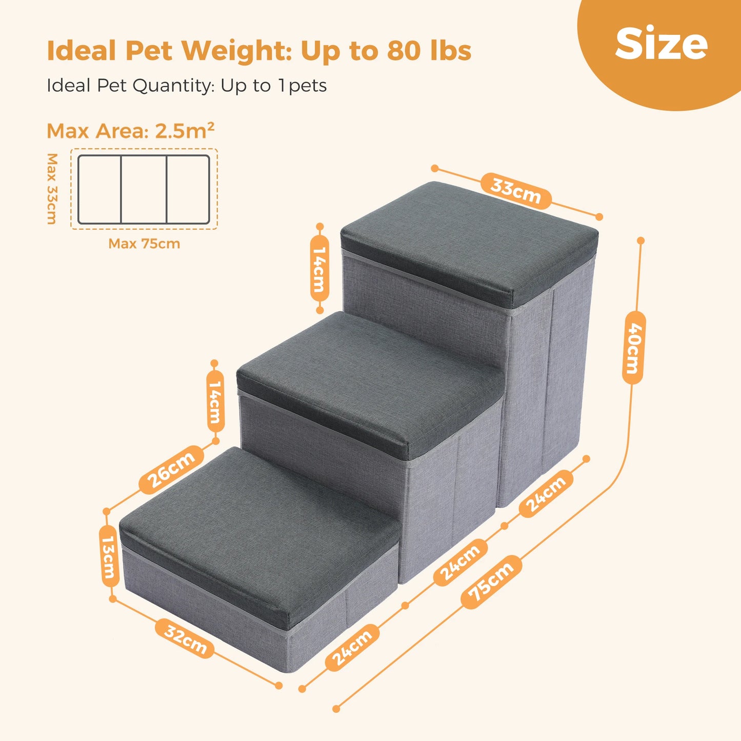 3-Tier Foldable Dog Stairs With Storage
