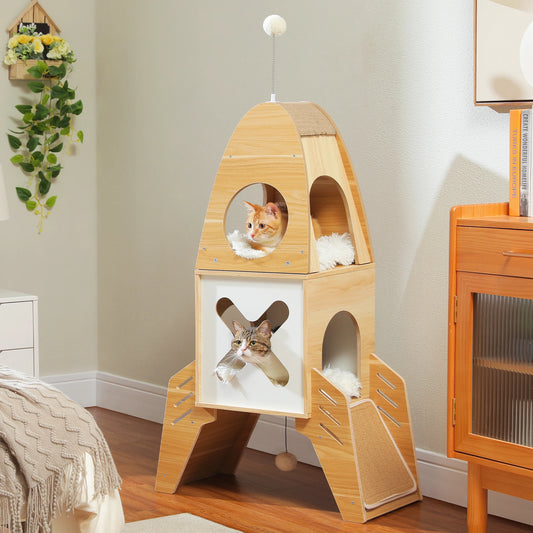 Rocket Shaped Wood Cat Tower