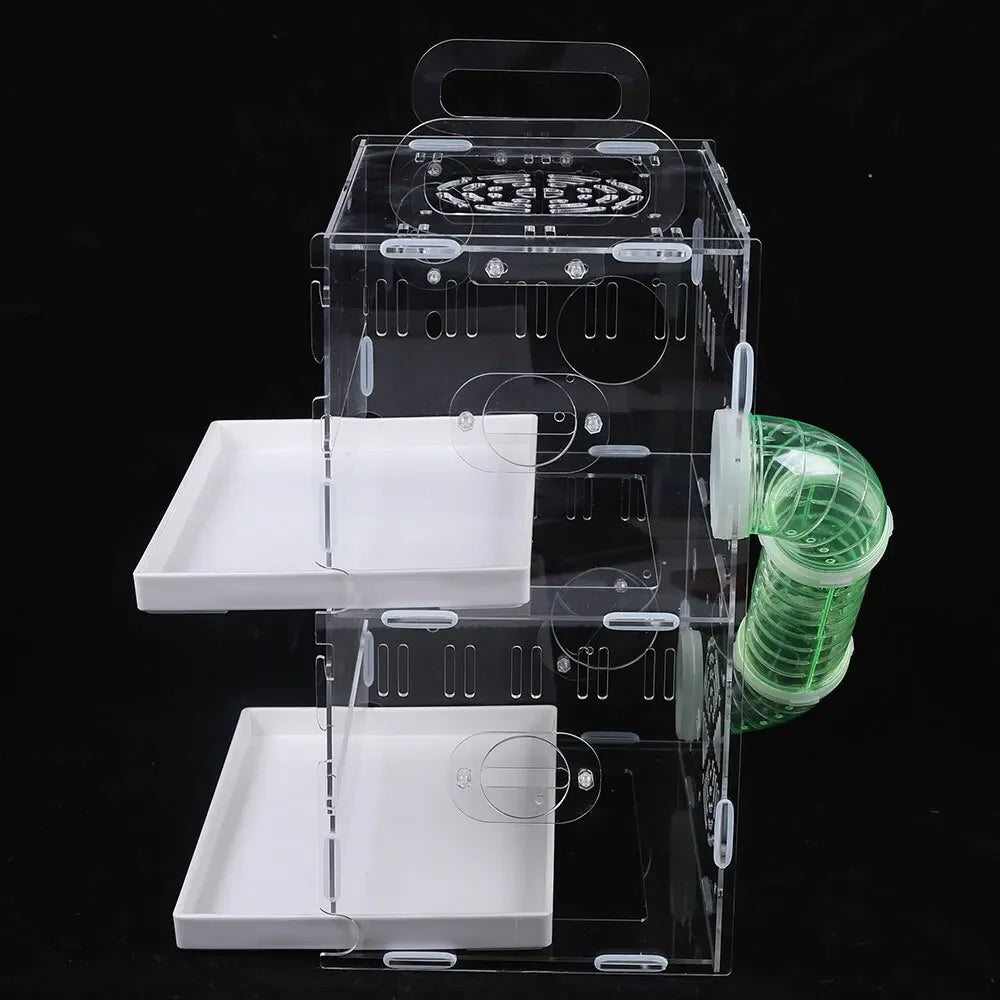 Transparent Double-Layer Small Pet House Cage for Guinea Pigs & Hamsters