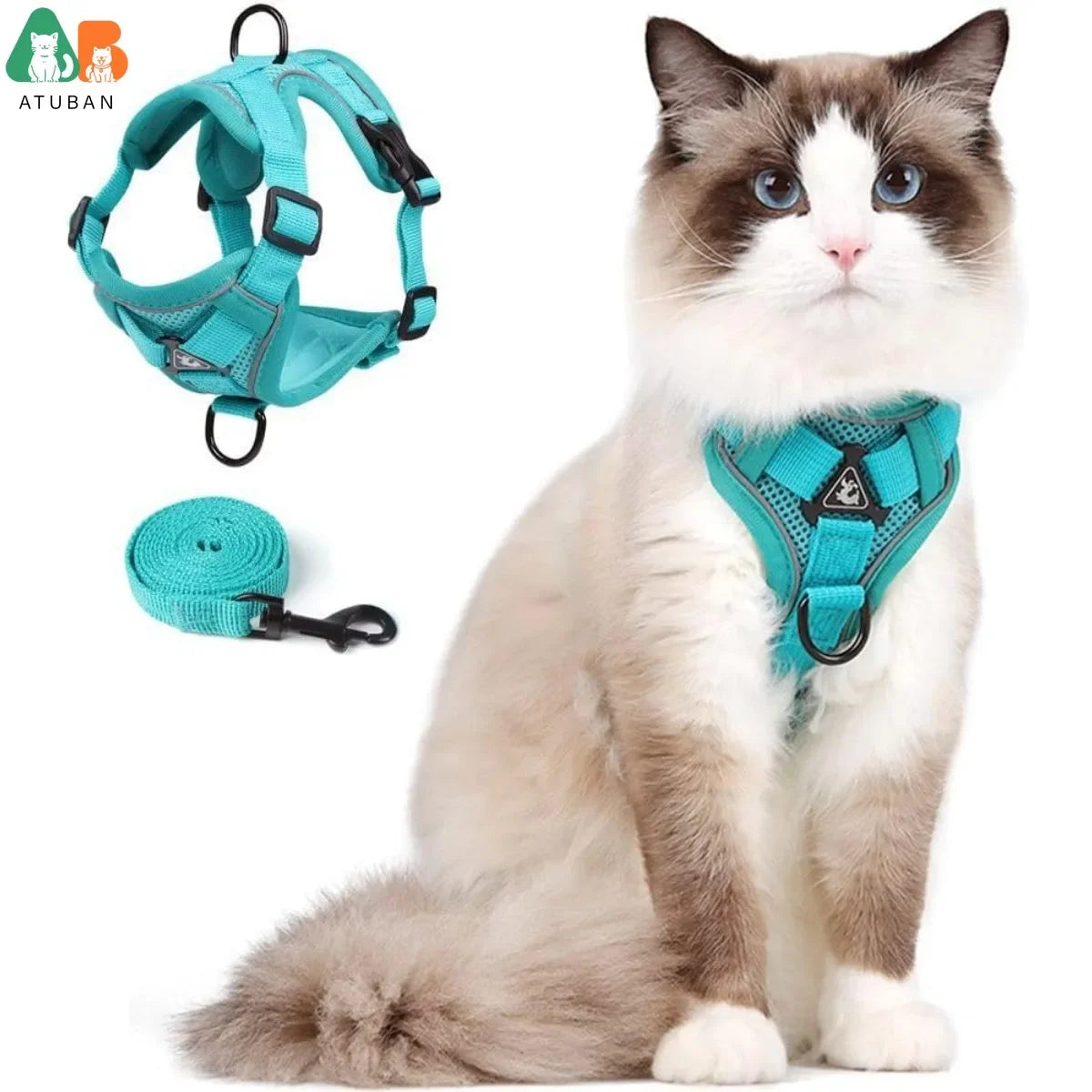 Adjustable Cat Harness /Leash Set with Reflective Trim