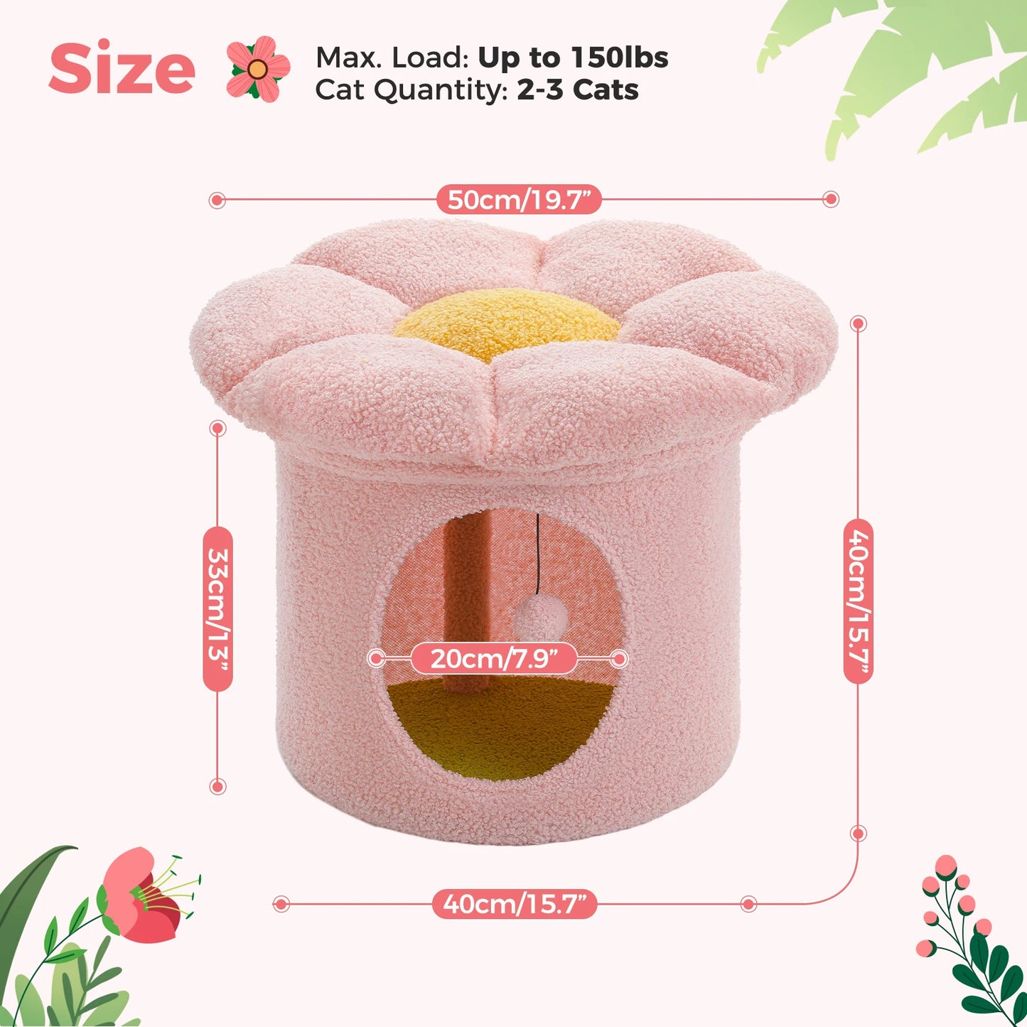 Cat Bed for Indoor Cats, Large Cat House with Removable Flower Cat Bed, Cute Cat Cave Cat Hideaway, Indoor Cat House Condo