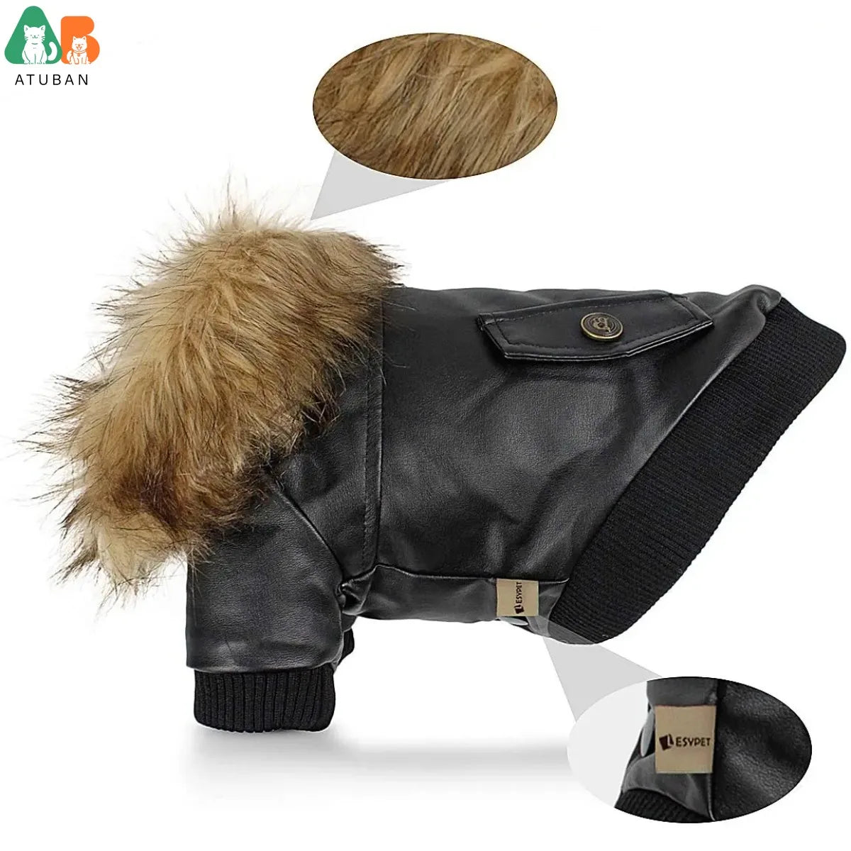 ATUBAN Leather Dog Coats Waterproof Dog Winter Coat Puppy Jackets for Small to Medium Dogs clothes for pets dog clothes winter