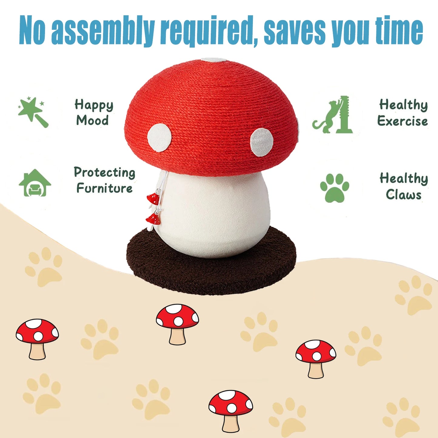 Red Mushroom-Shaped Sisal Cat Scratching Post