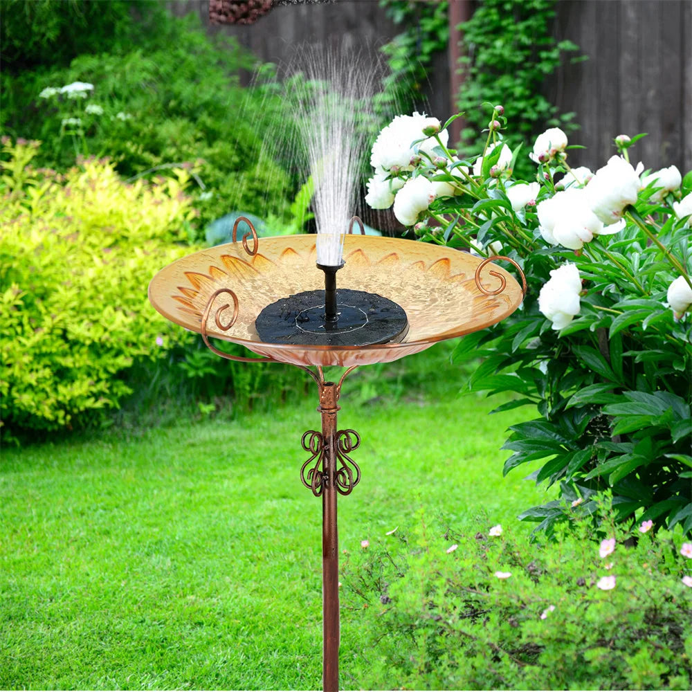 Glass Bird Bath with Metal Stake