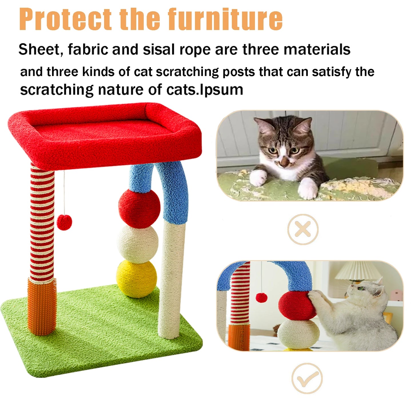 Kitten Tree for Indoor Cats, Cat Tower with Scratching Post, Modern Cat Furniture for Playing and Rest, Colorful Cat Climbing Frame