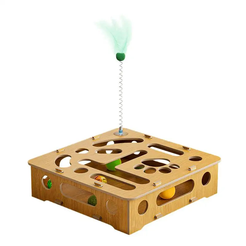 Wooden Box Puzzle Toy With Feather & Balls