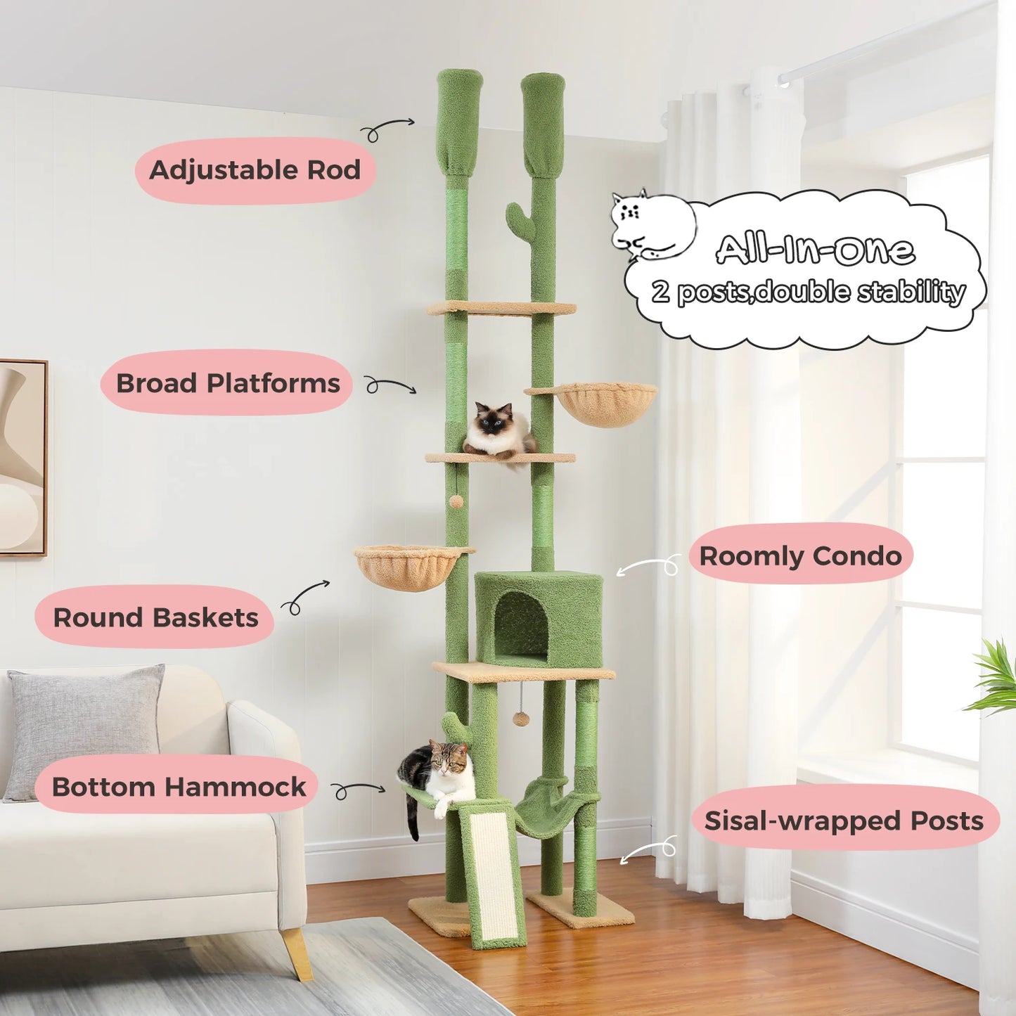 Floor to Ceiling Cactus Cat Tree