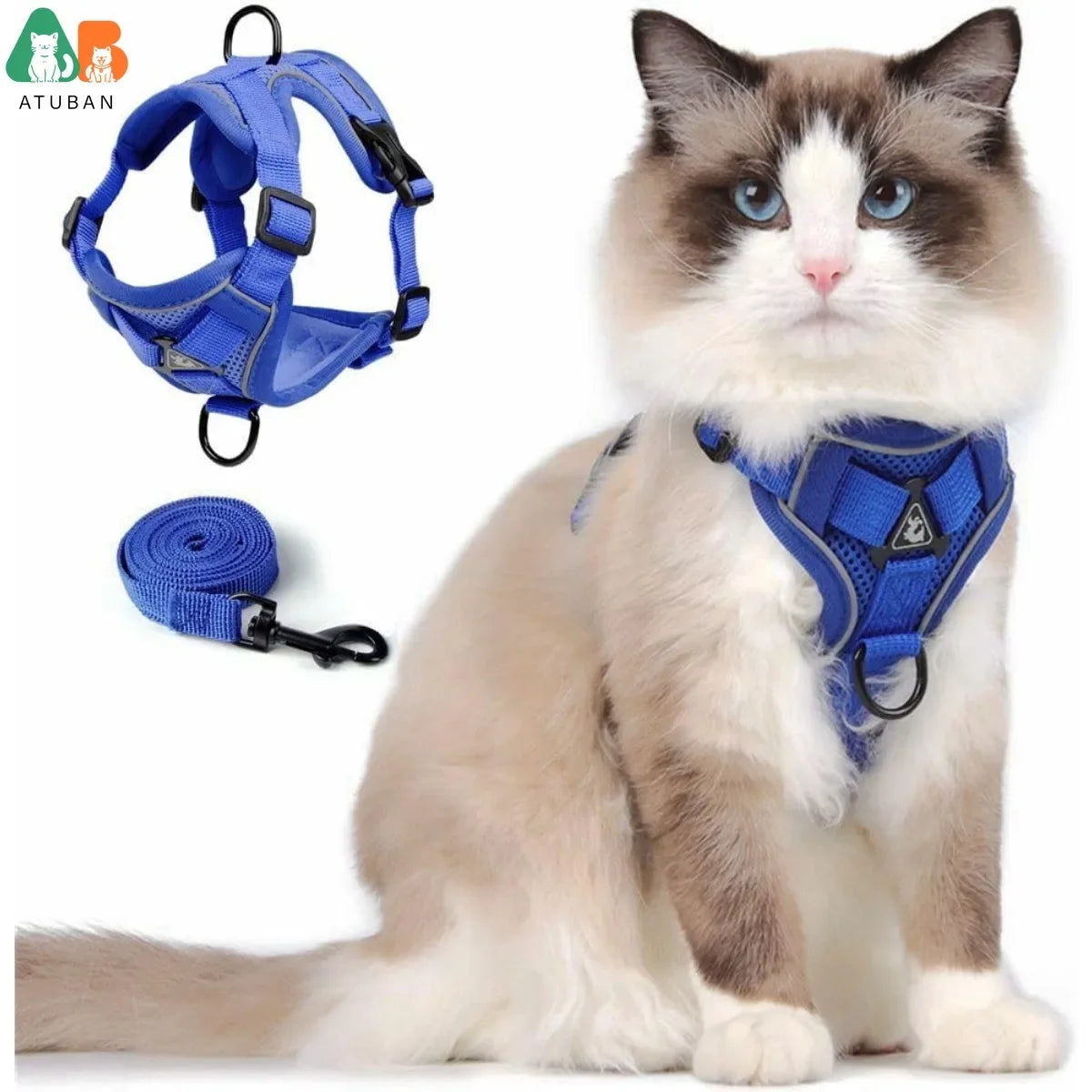 Adjustable Cat Harness /Leash Set with Reflective Trim