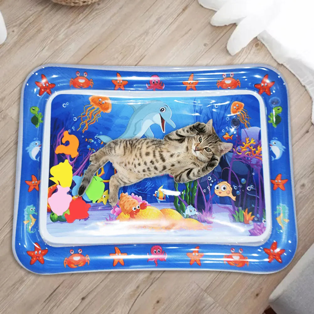 Pet Tummy Time Mat Premium Cat Play Mat Inflatable Water Cushion Interactive Dog Gym Baby Toys for Sensory Development