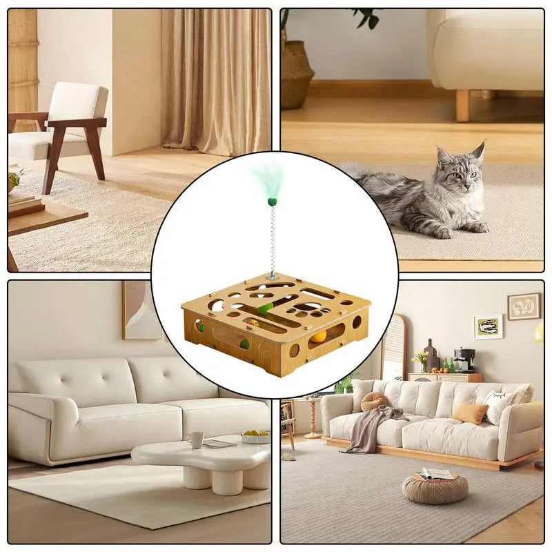 Wooden Box Puzzle Toy With Feather & Balls