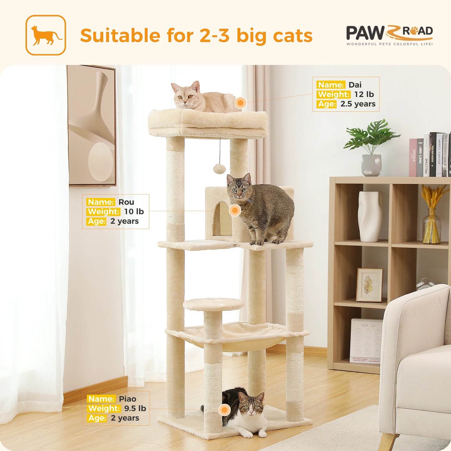 Multi-Level Tower With Sisal Scratching Posts