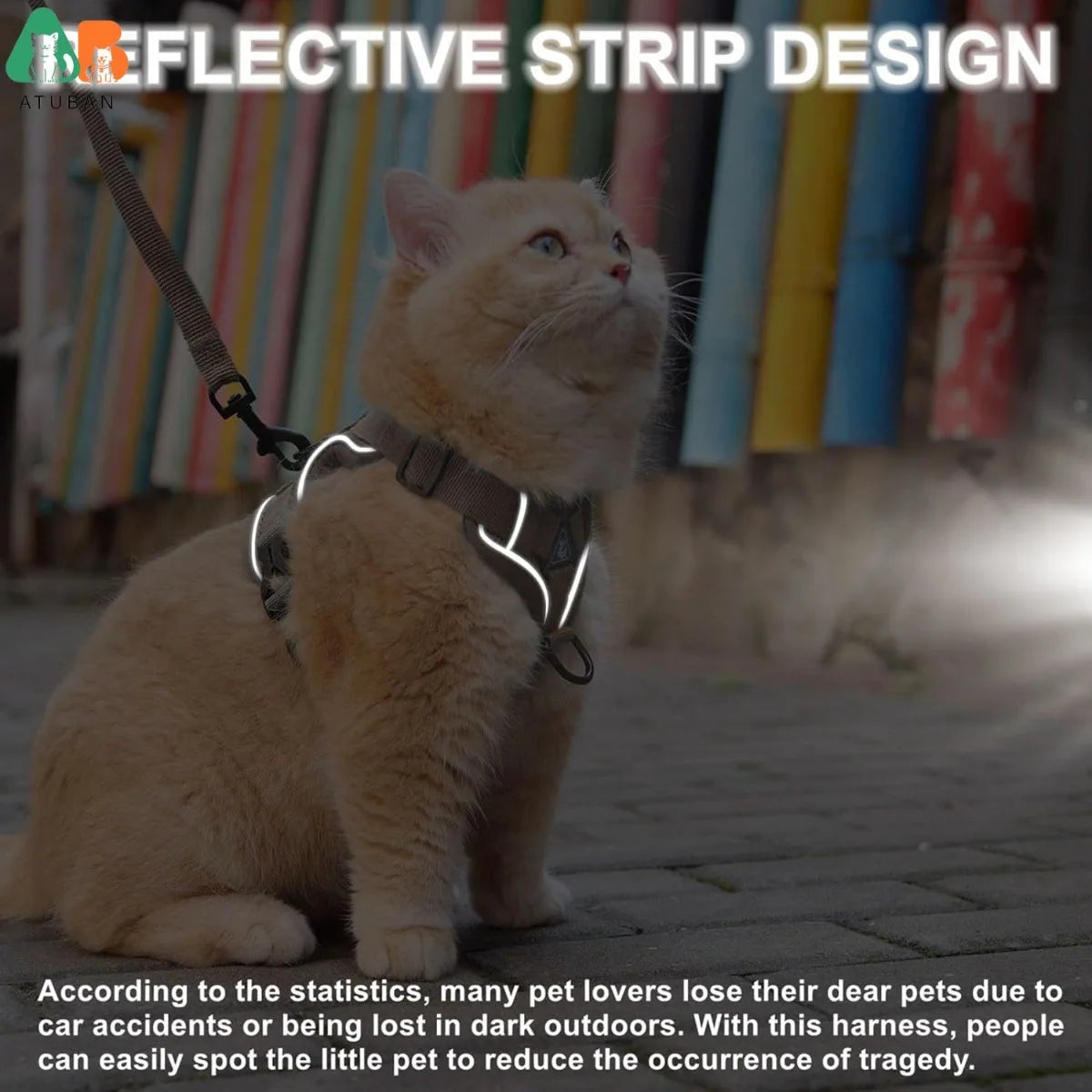 Adjustable Cat Harness /Leash Set with Reflective Trim