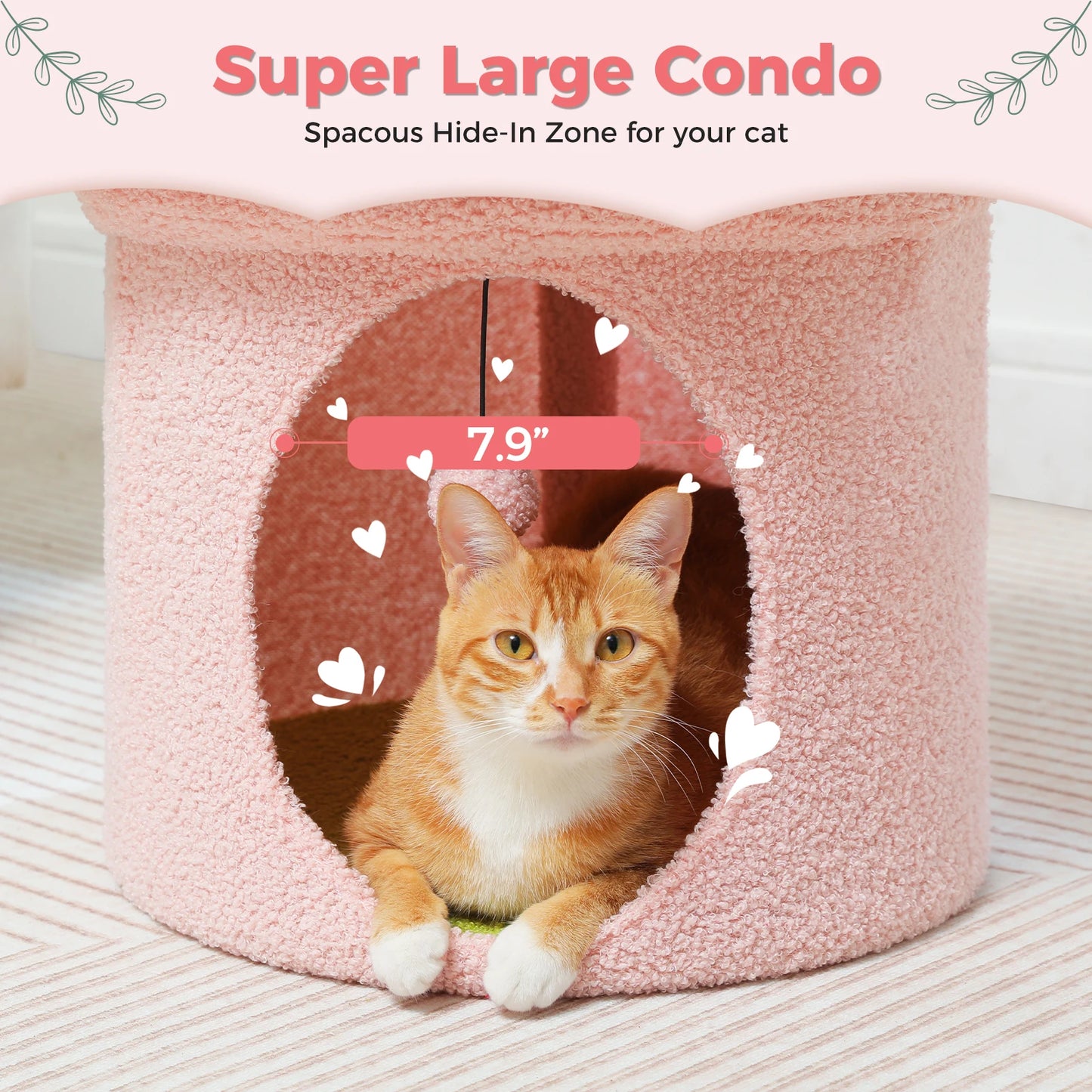 Cat Bed for Indoor Cats, Large Cat House with Removable Flower Cat Bed, Cute Cat Cave Cat Hideaway, Indoor Cat House Condo
