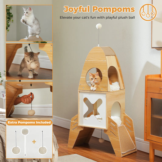 Rocket Shaped Wood Cat Tower