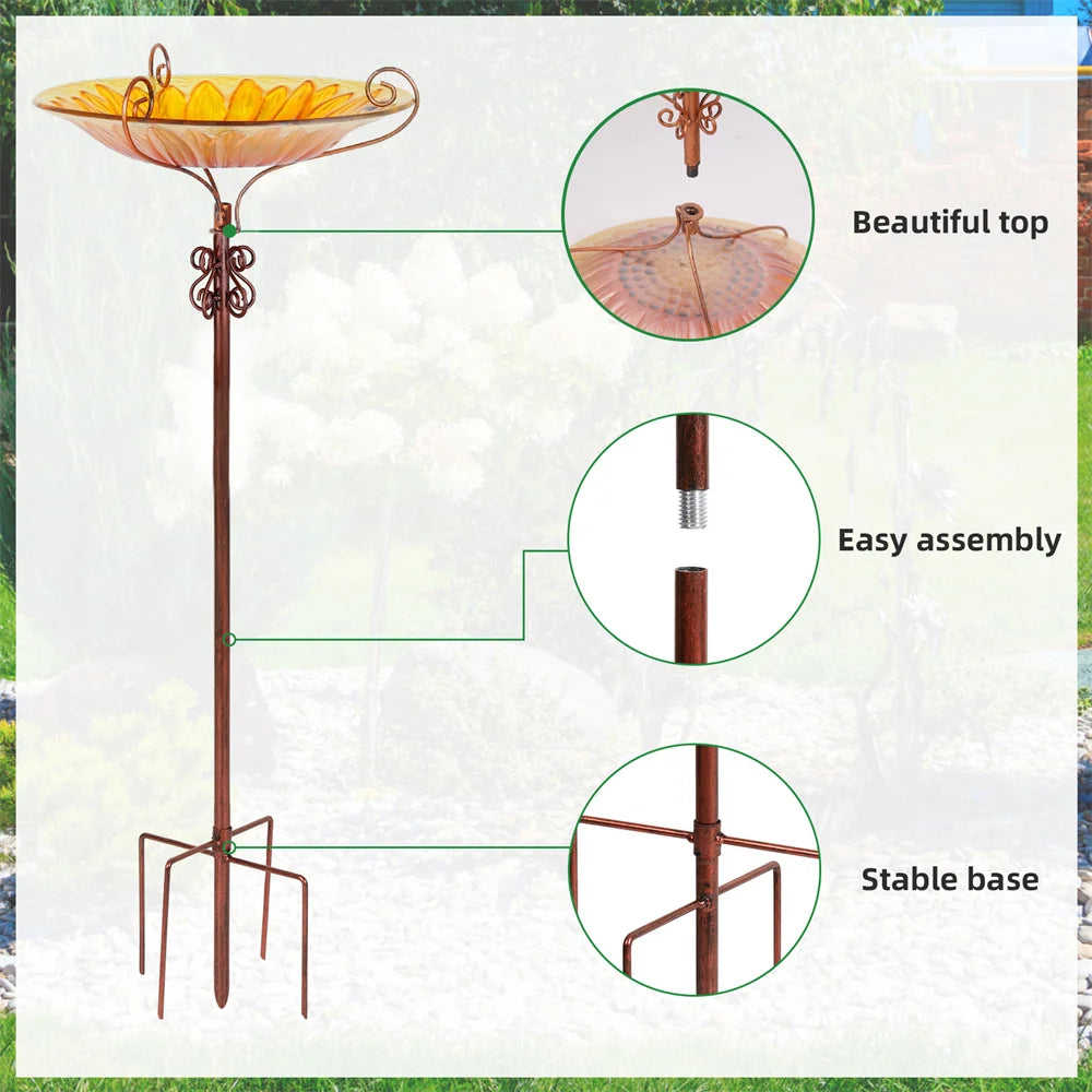 Glass Bird Bath with Metal Stake