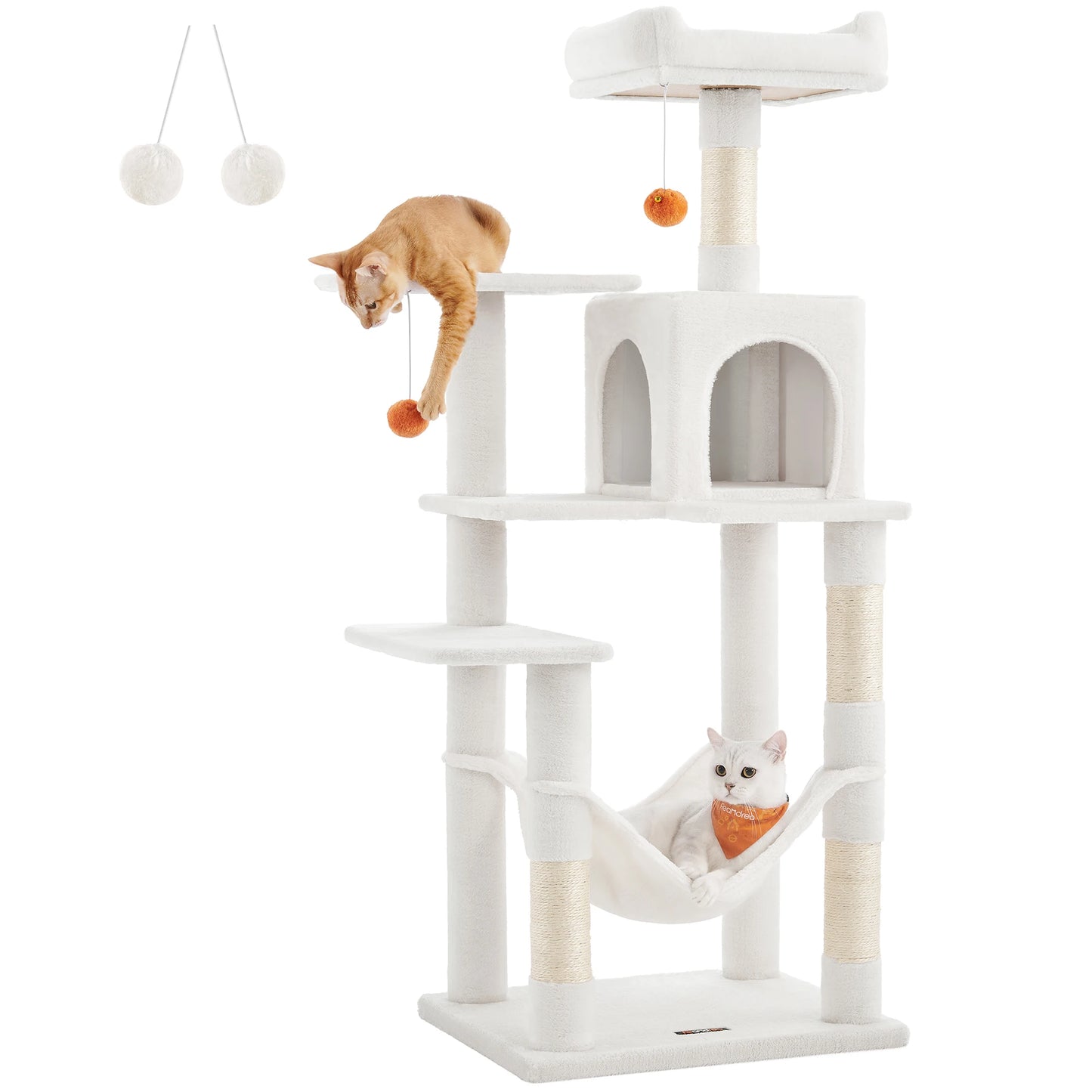 Feandrea Cat Tree, 56.3-Inch Cat Tower for Indoor Cats, Multi-Level Cat Condo with 4 Scratching Posts, 2 Perches, Hammock, Cave