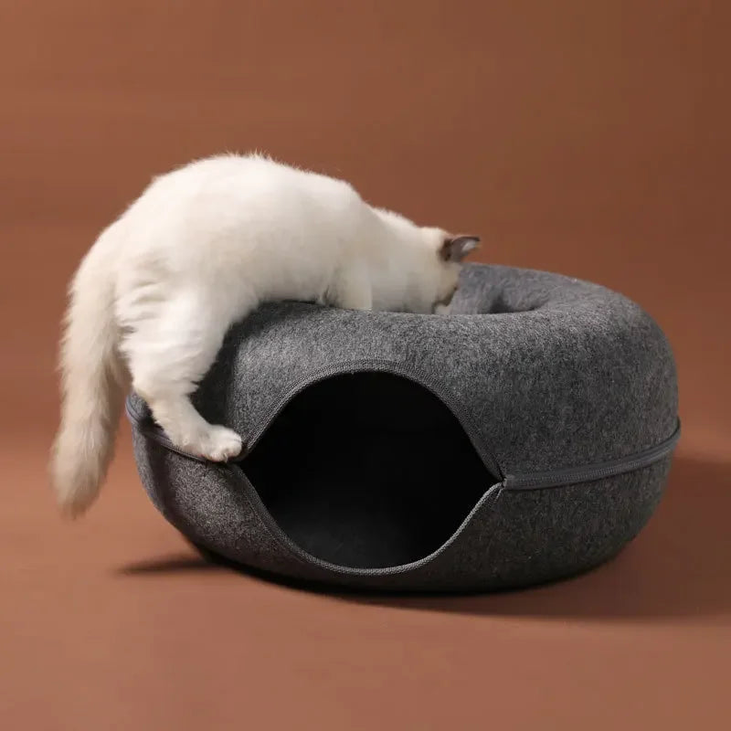 Donut Cat Bed/Tunnel, Natural Felt