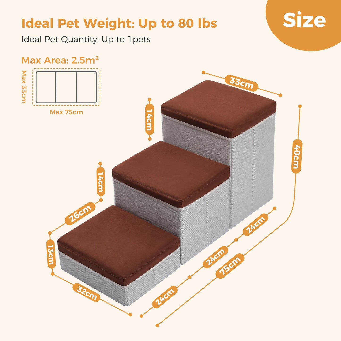 3-Tier Foldable Dog Stairs With Storage