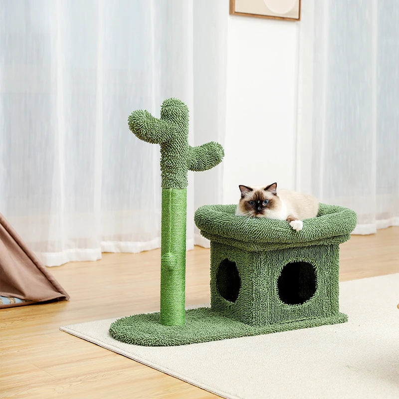 Cute Cactus Cat Tree Toy with Ball Scratching Post